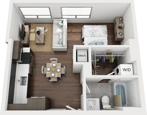 Floor plan for studio, 1 bath, 501 sqft